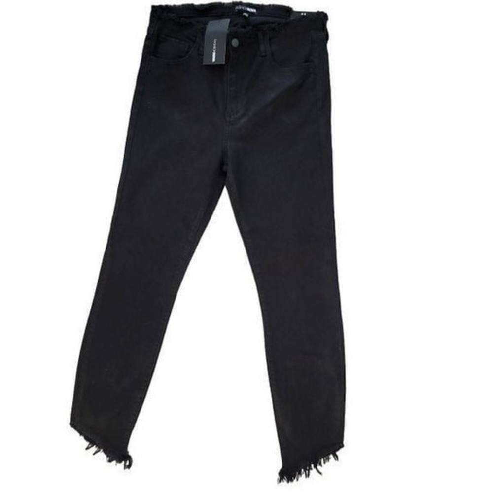 Fashion Nova Black High Waisted Frayed Hem Cropped Denim Jeans Size 11